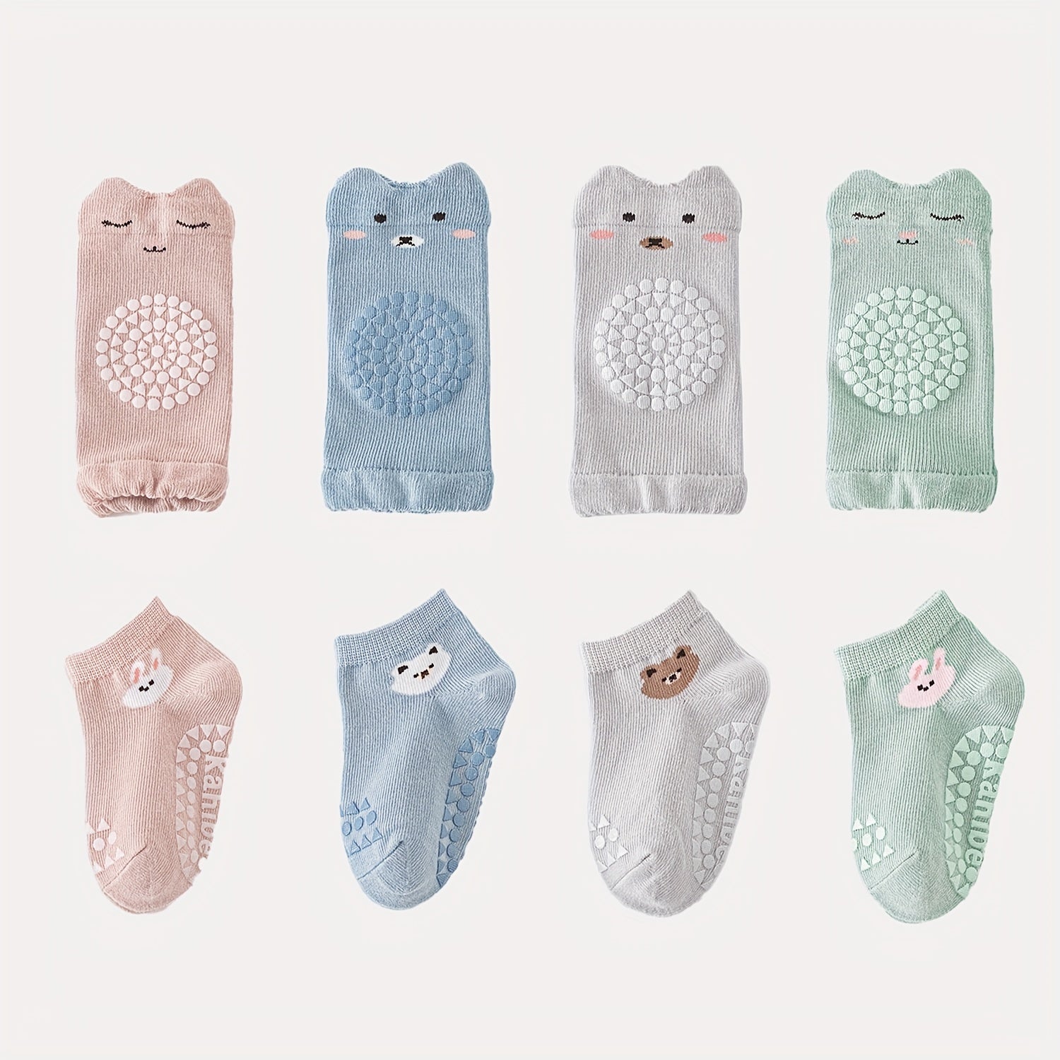 Set of 8 Baby Knee Pads with Non-Slip Design and Unisex Protective Socks for Crawling