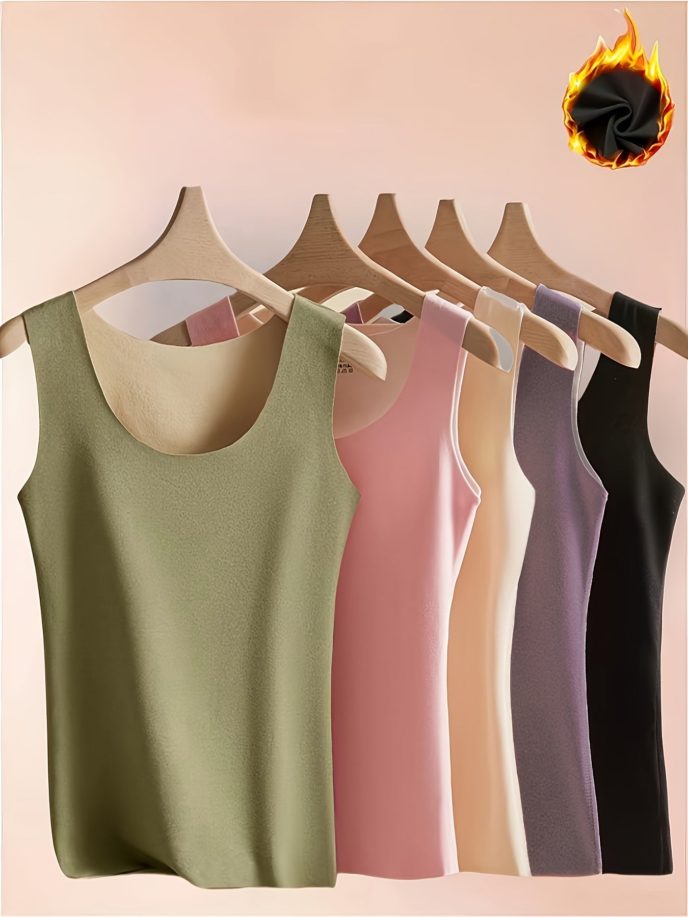 Plus Size Thermal Fleece Tank Tops for Women 5-Pack Sleeveless Base Layers