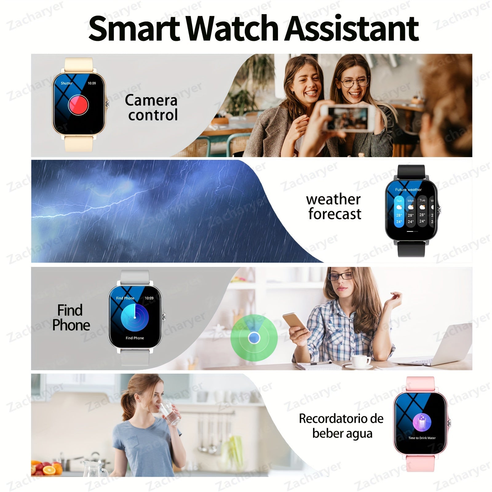 Full-Screen Touch Smartwatch with Call Alerts Sports Modes Compatible with Android and iPhone Square Silicone Band