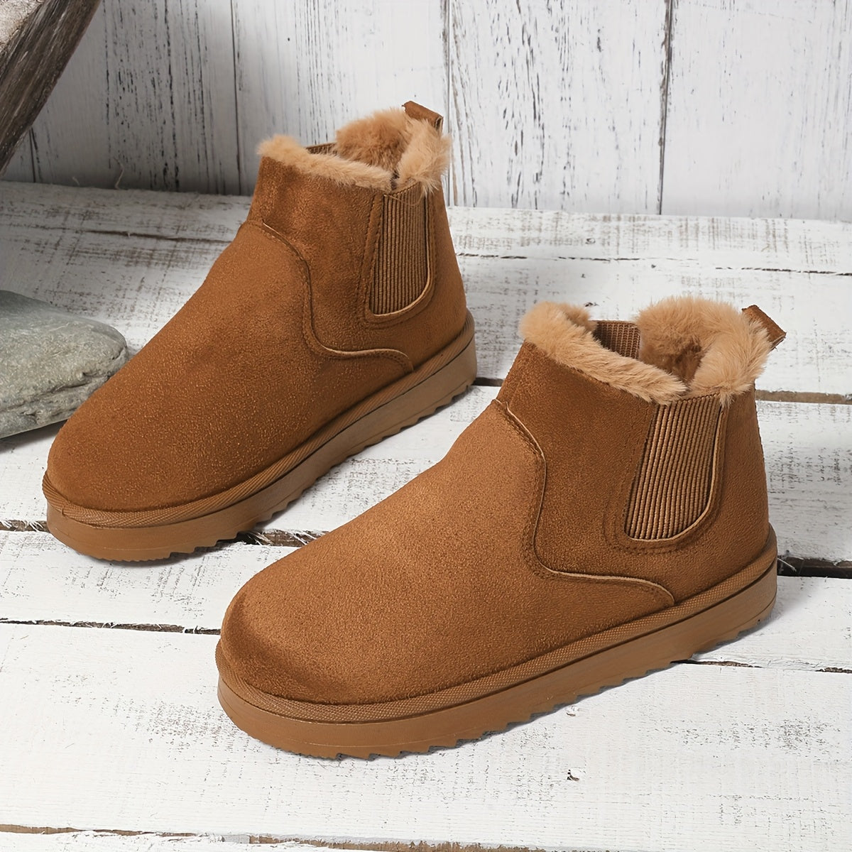 Women Fluffy Snow Boots Solid Color Winter Plush Lined Warm Shoes