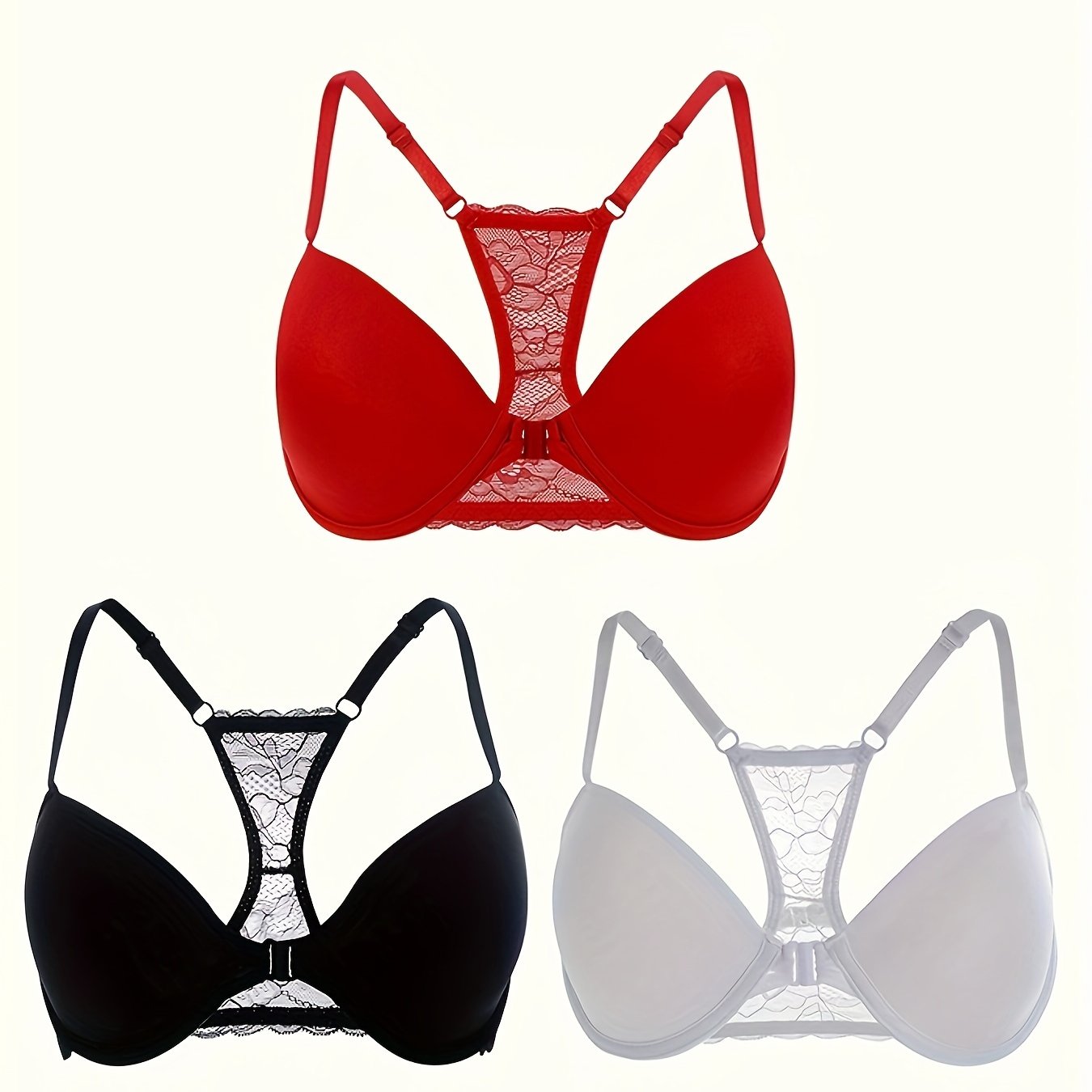 Women's Lace Push Up Bras with Front Buckle, Comfortable Breathable Lingerie