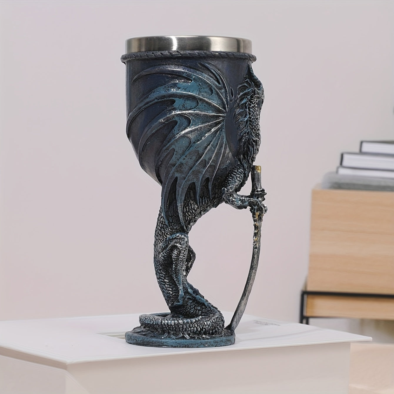 Dragon Sword Goblet 7oz Resin Stainless Steel Medieval Gothic Drinkware for Fantasy Fans