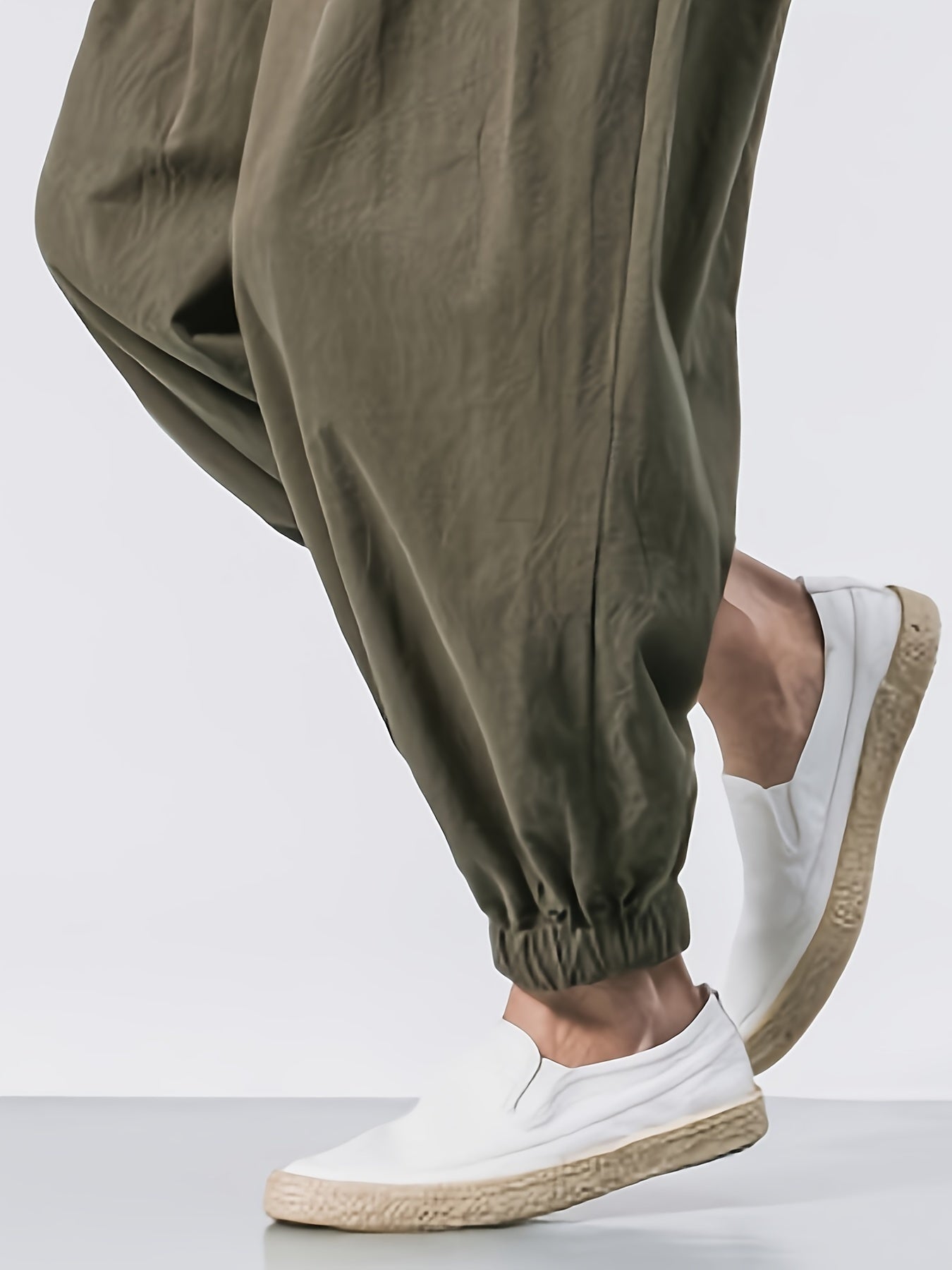 Men's Black Linen Cropped Pants with Drawstring Waist Pockets Breathable Casual Fit