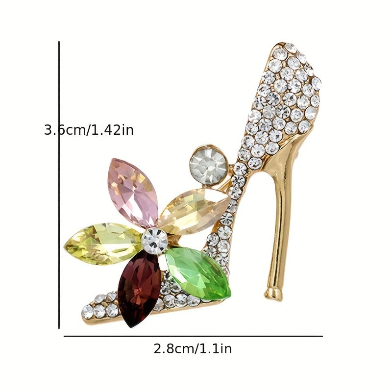 Rhinestone-Studded High Heel Brooch Pin with Sparkling Finish for Women