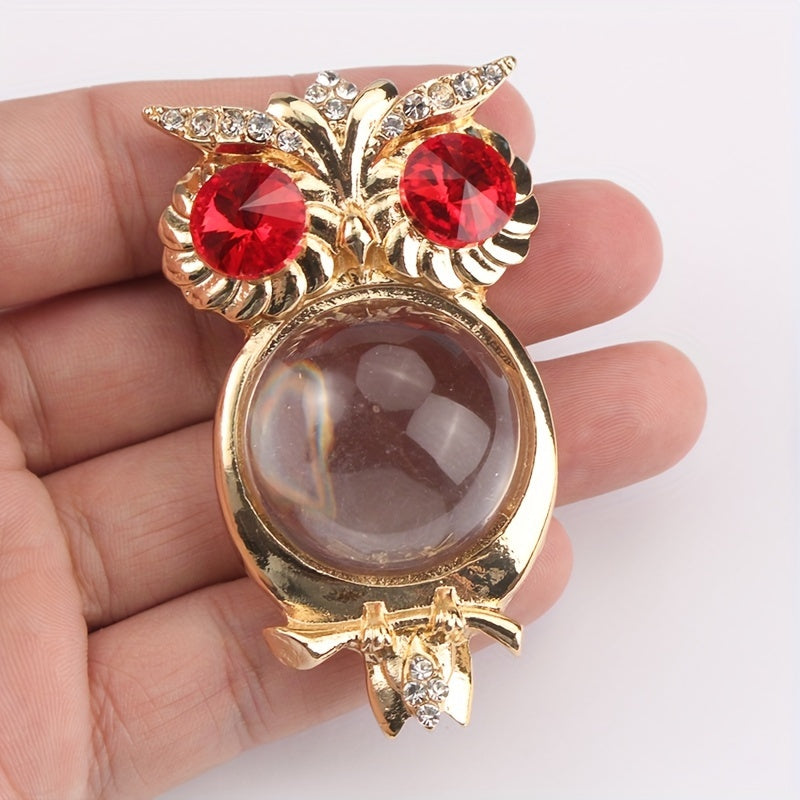 Women’s Owl Brooch Pin Alloy Jelly Glass Gemstone Modern 3D Lapel Accessory