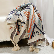 Bohemian Geometric Pattern Blanket with Tassels for Couch or Bed