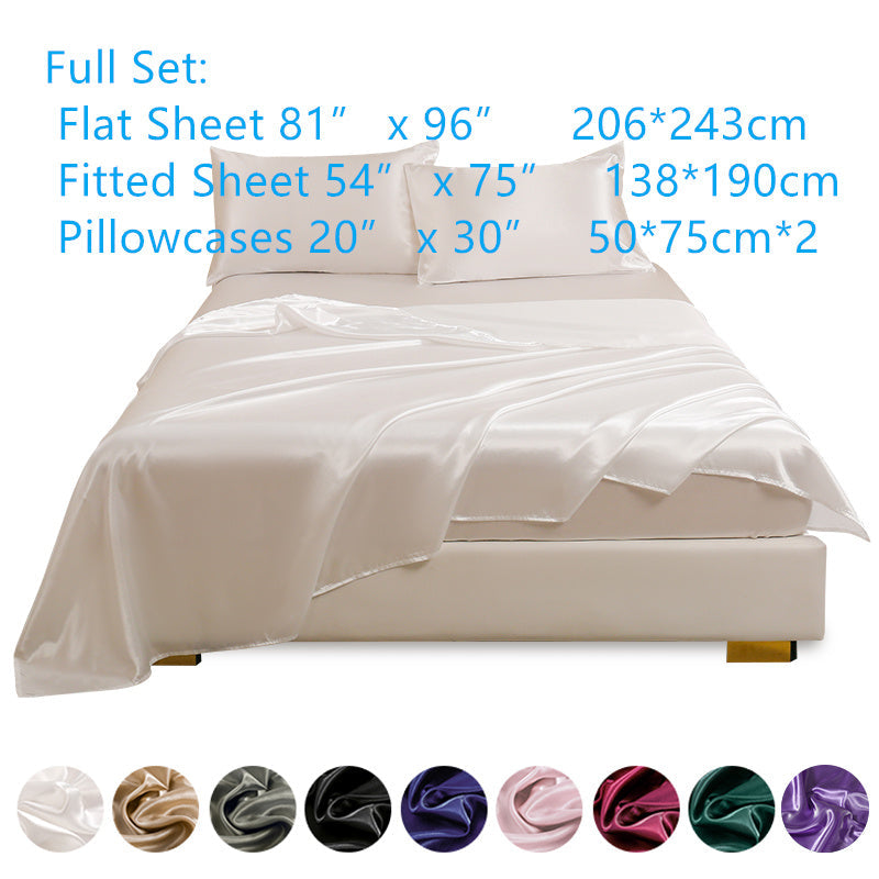 Juego de 4 sábanas de satén para ropa de cama incluye sábana superior, sábana ajustable y fundas de almohada, lujoso dormitorio, habitación de invitados