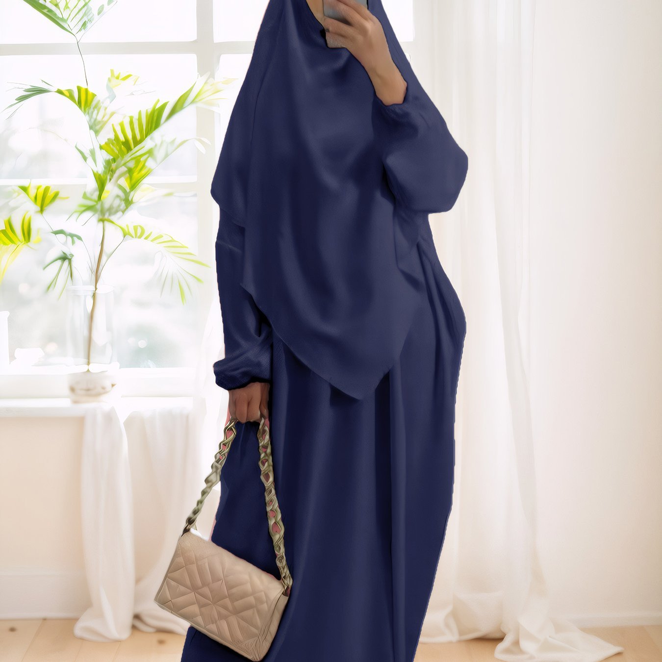 Women's Plus Size Polyester Maxi Abaya Kaftan Long Sleeve Casual Dress