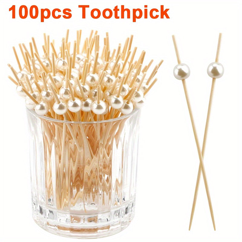 Set of 100 Pearl Bamboo Toothpicks for Weddings and Parties