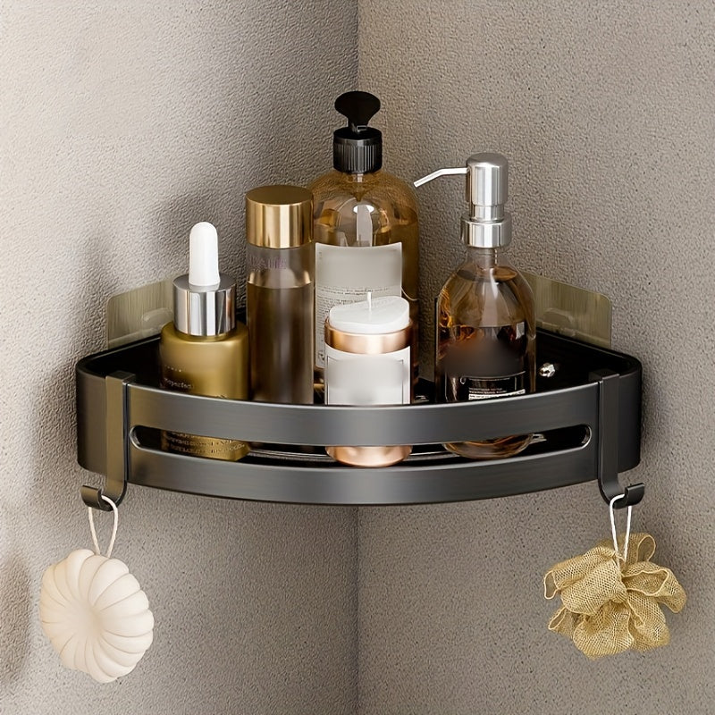 Wall-Mounted Bathroom Storage Rack Aluminum No-Drill Shower Shelf for Shampoo and Cosmetics