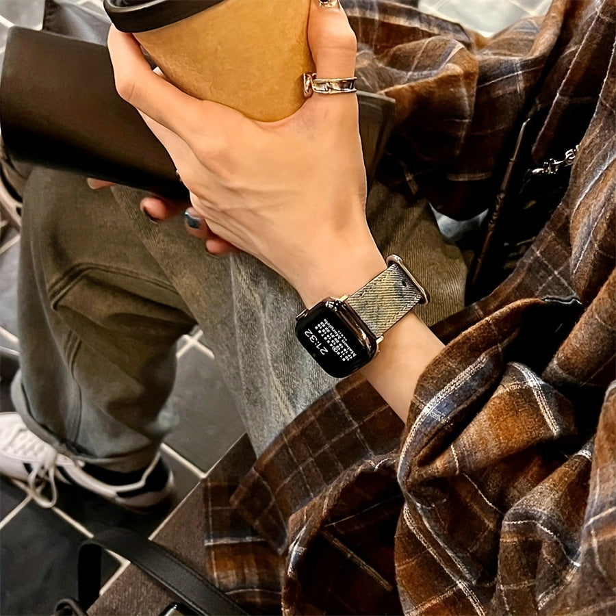 Ретро-тай-дай джинсовый ремешок для Apple Watch, регулируемый ремень совместим с различными моделями.