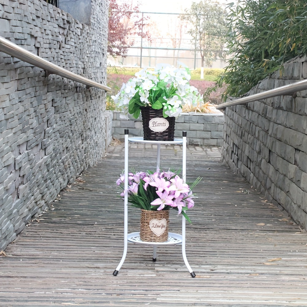 Soporte para plantas colgantes de doble capa de metal con patrón de flores, decoración para interiores y exteriores