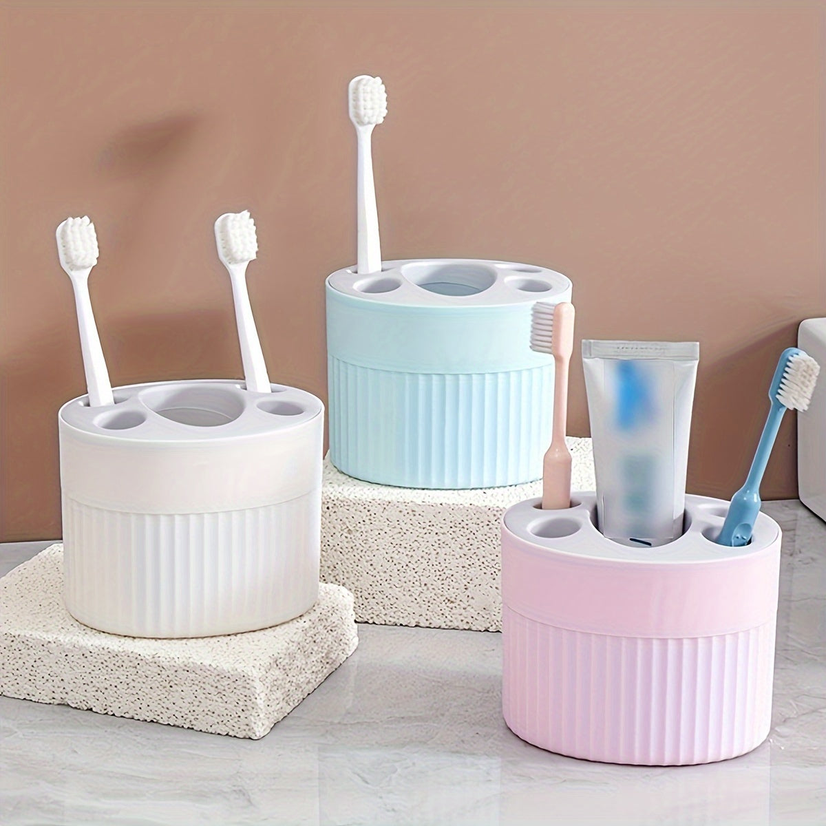 Plastic Bathroom Organizer for Toothbrush and Toothpaste Freestanding Space-Saving