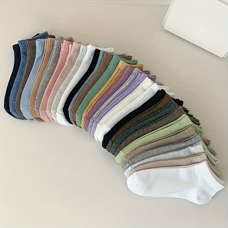 Women's Knitted Fabric Boat Socks 20 Pairs Fall Winter Solid Color Comfortable