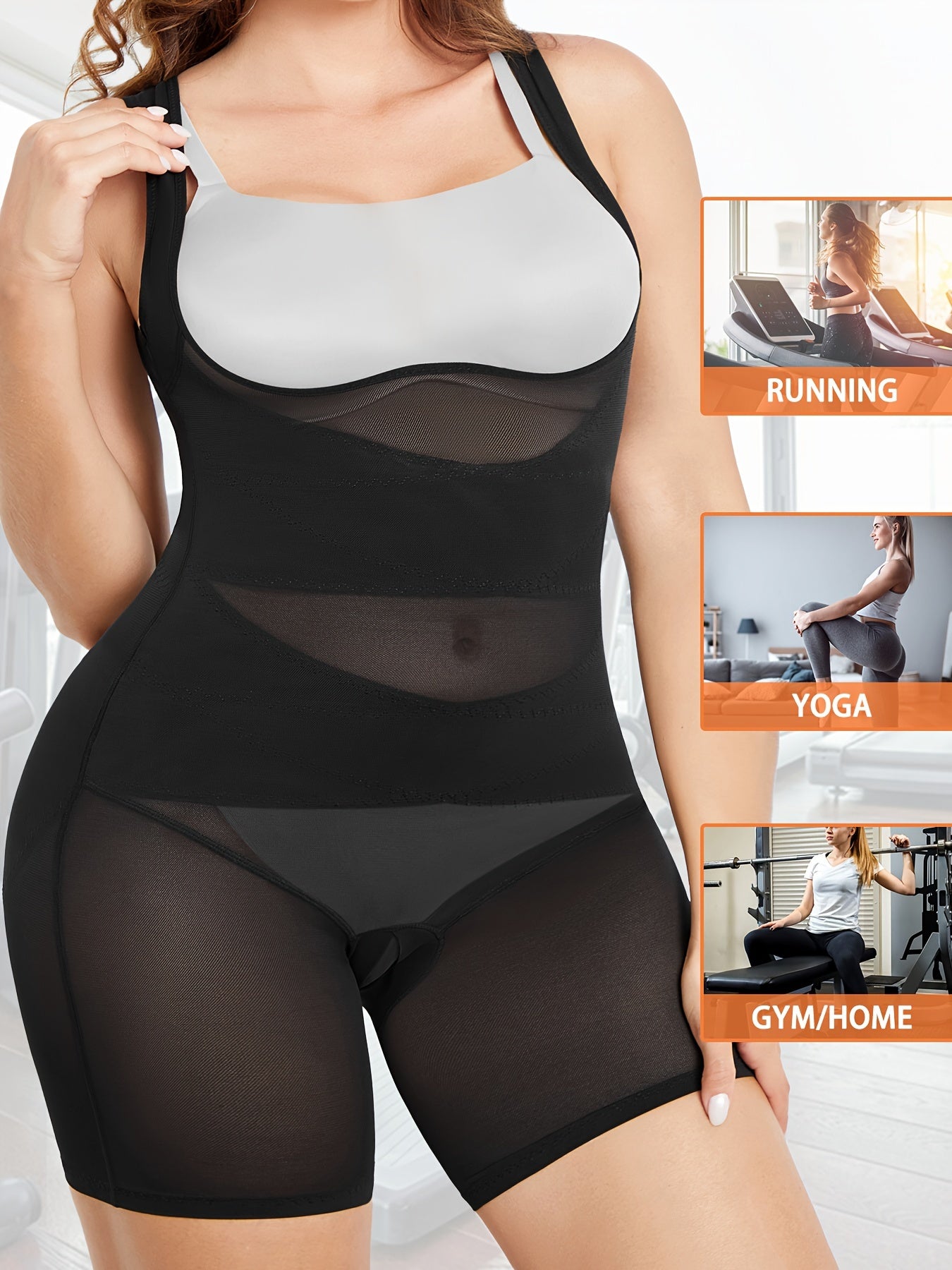 Plus Size Womens Breathable Sports Bodysuit Mesh Shorts Style Butt Lift Thigh Slimming