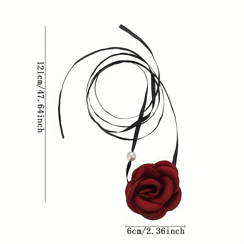 Vintage Rose and Faux Pearl Necklace for Women