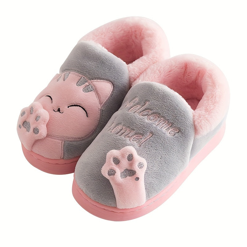 Kids Furry Cartoon House Slippers Non-Slip Soft Bottom Indoor Winter Shoes