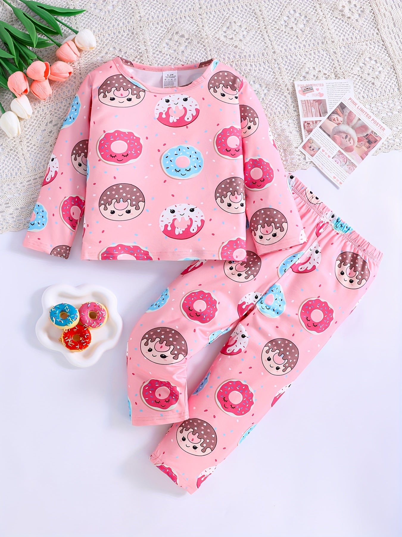 Girls' Flame Resistant Pajama Sets 3-Pack Long Sleeve Cartoon Patterns for Kids