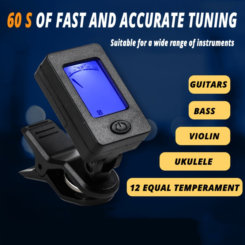Clip-On Guitar Tuner with Easy-Read Display Accurate 3GHz Range ABS Material Green Indicator
