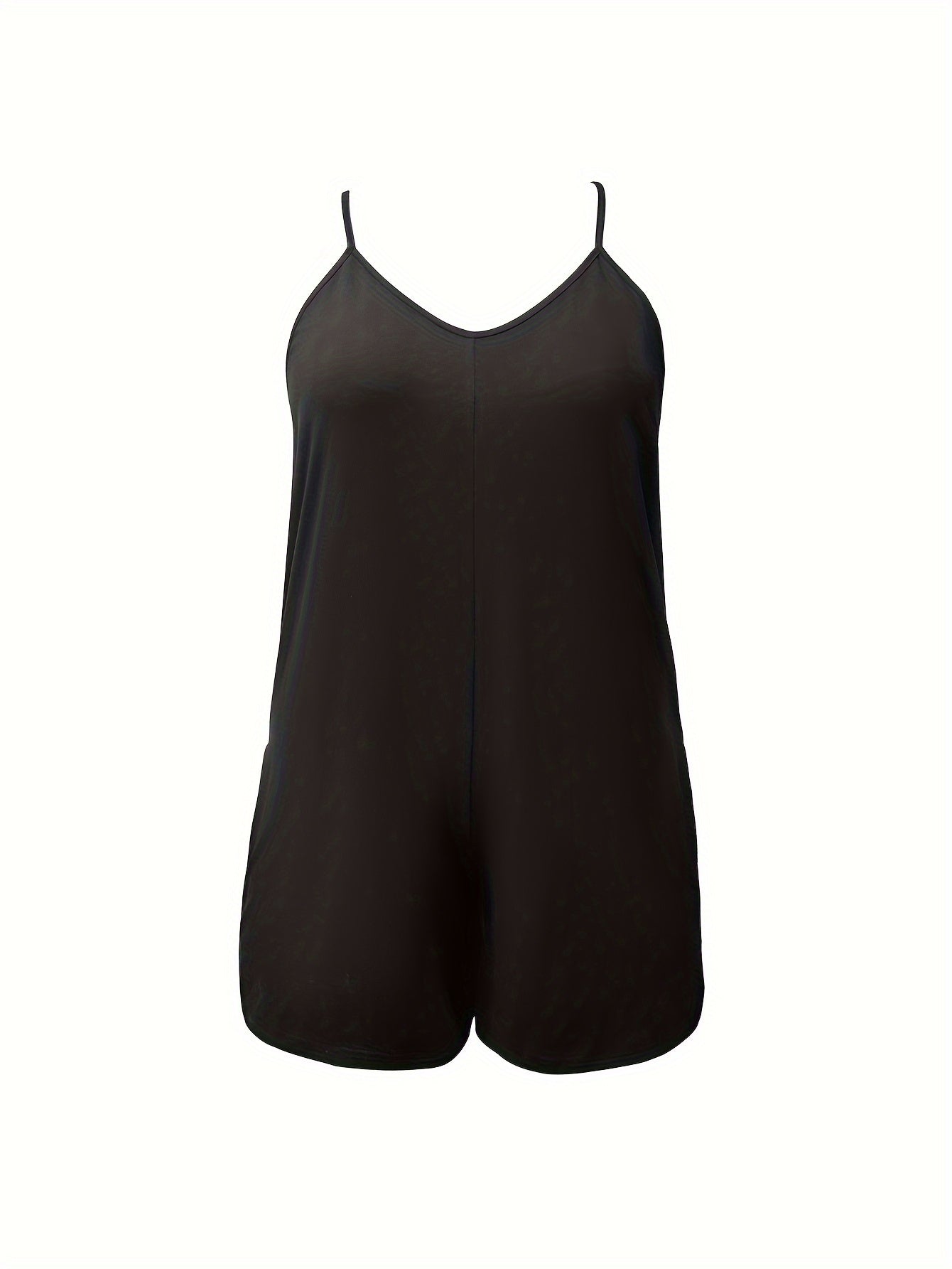 Plus Size Casual Romper with Side Pockets and Shorts