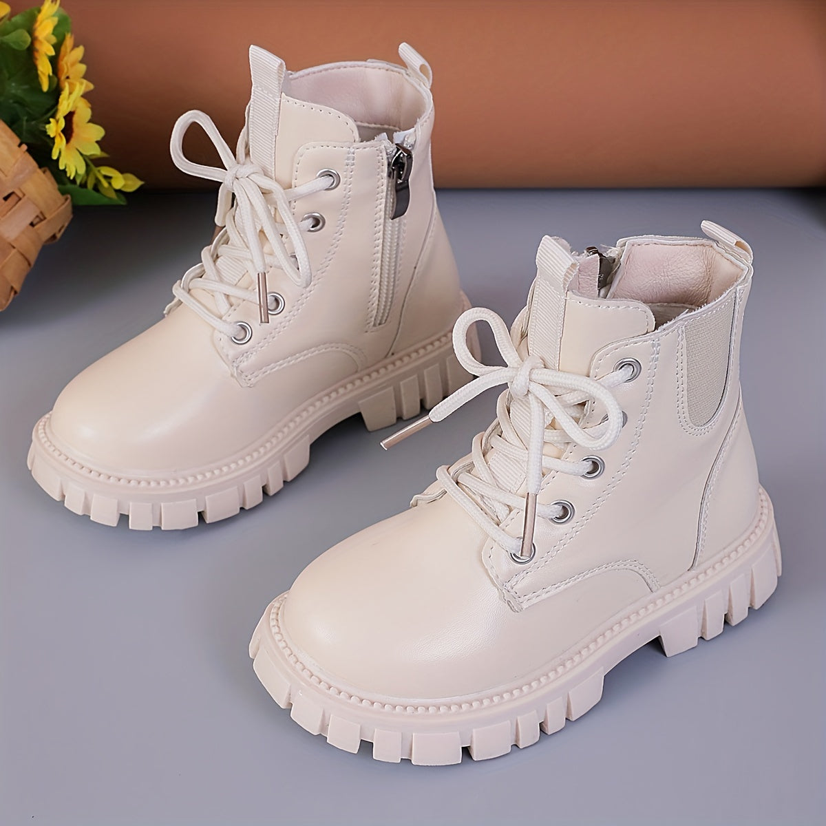 Botas altas de invierno negras para niños y niñas con forro de felpa y cierre de cremallera