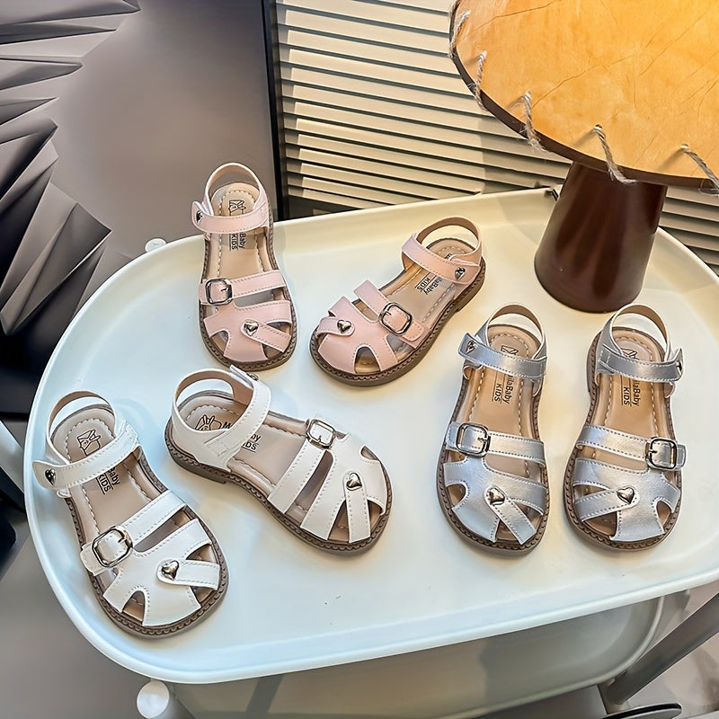 Girls Summer Closed-Toe Sandals Lightweight Breathable Microfiber Synthetic Leather Casual Shoes