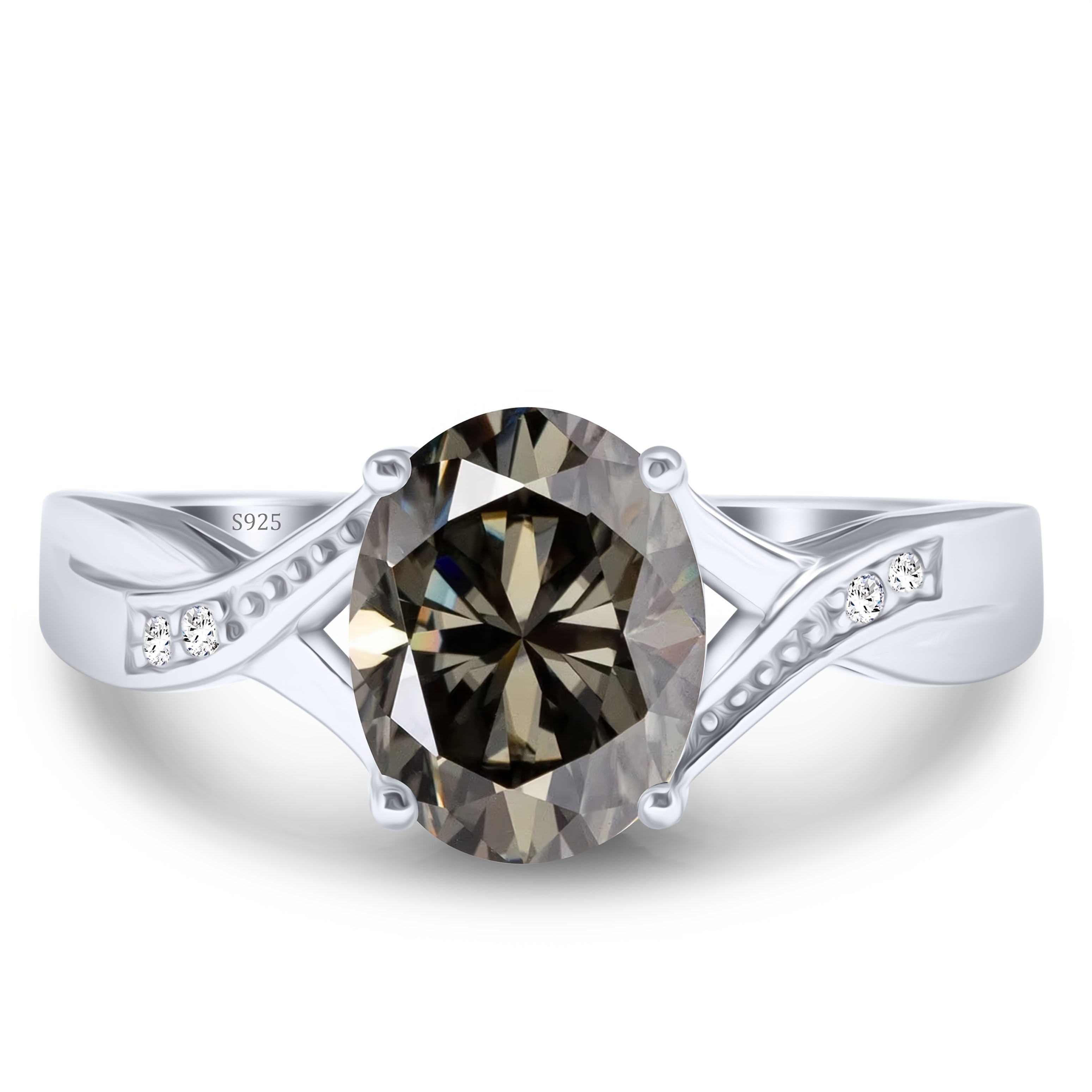 Sterling Silver Moissanite Engagement Ring 2 Carat Oval Cut for Women