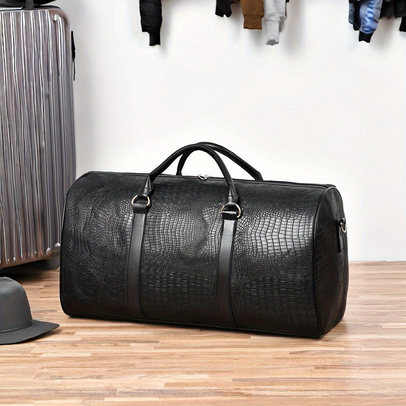 Unisex Vintage Crocodile Pattern Travel Bag Large Capacity for Vacation and Gifting