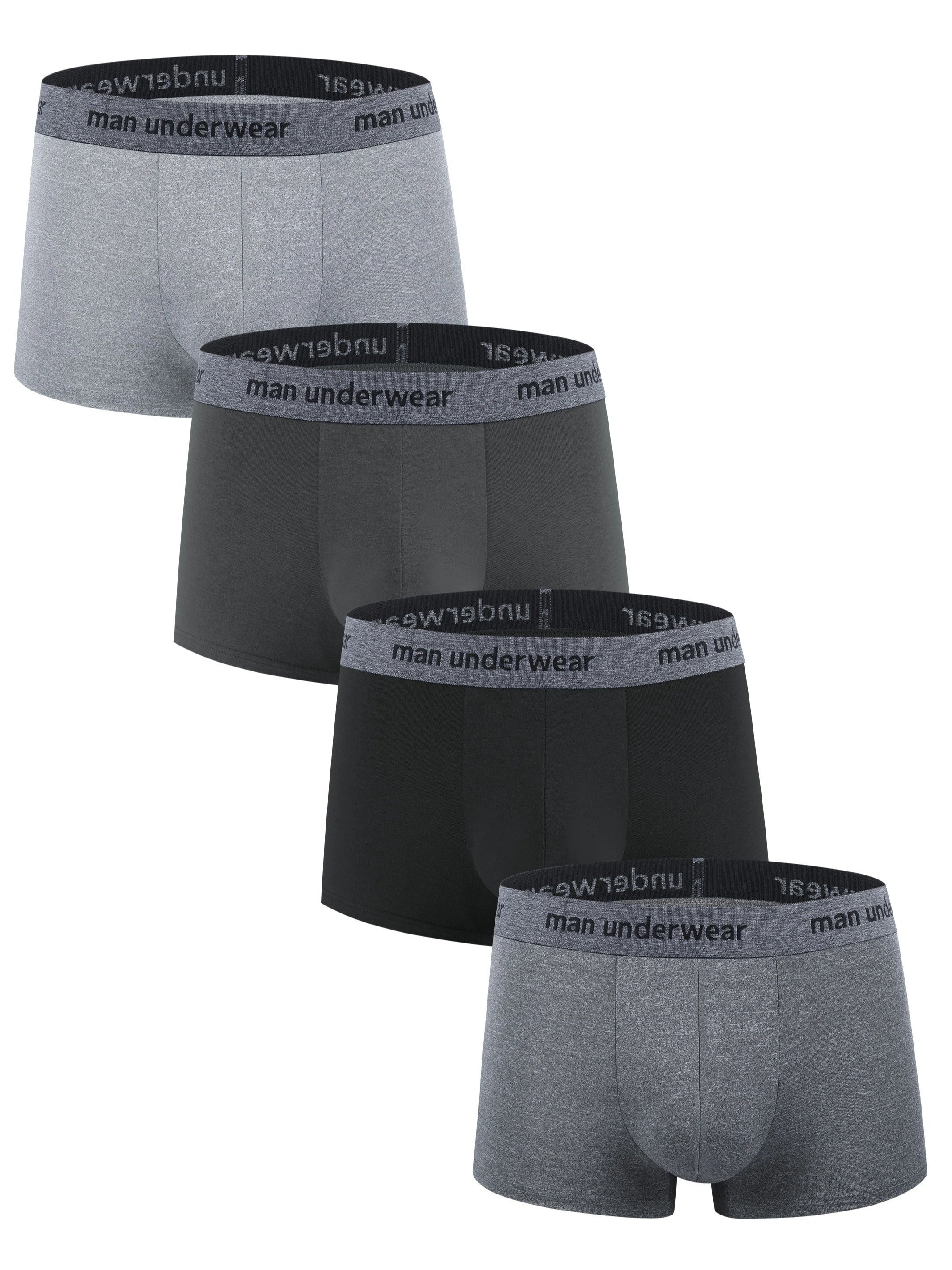 Men's Cotton Boxer Briefs 4-Pack Breathable Knit Fabric Solid Color