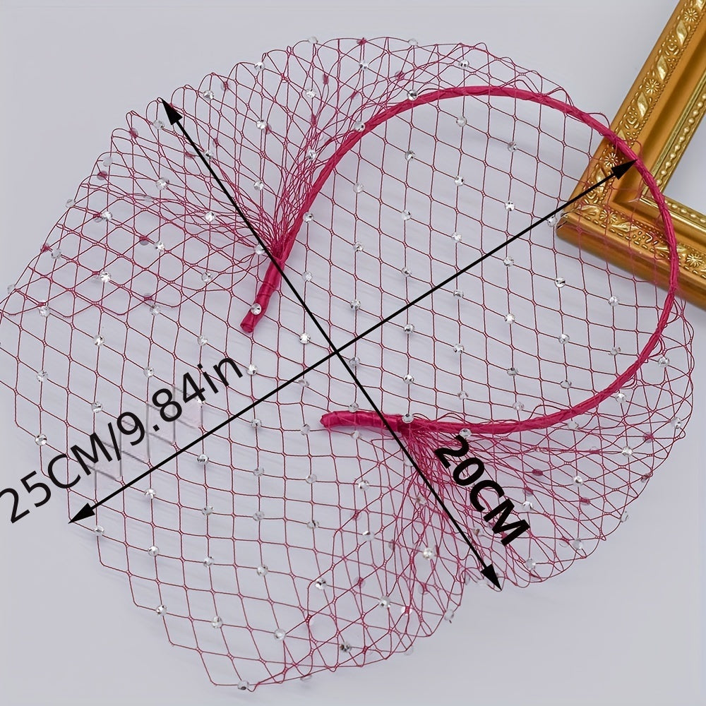 Bridal Fascinator with Birdcage Veil and Black Face Net Mask on White Headband for Women