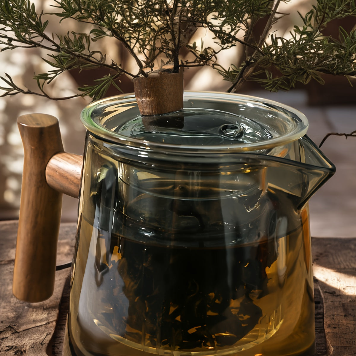 Tetera de vidrio con revestimiento de vidrio y separación de té, elegante para uso exterior