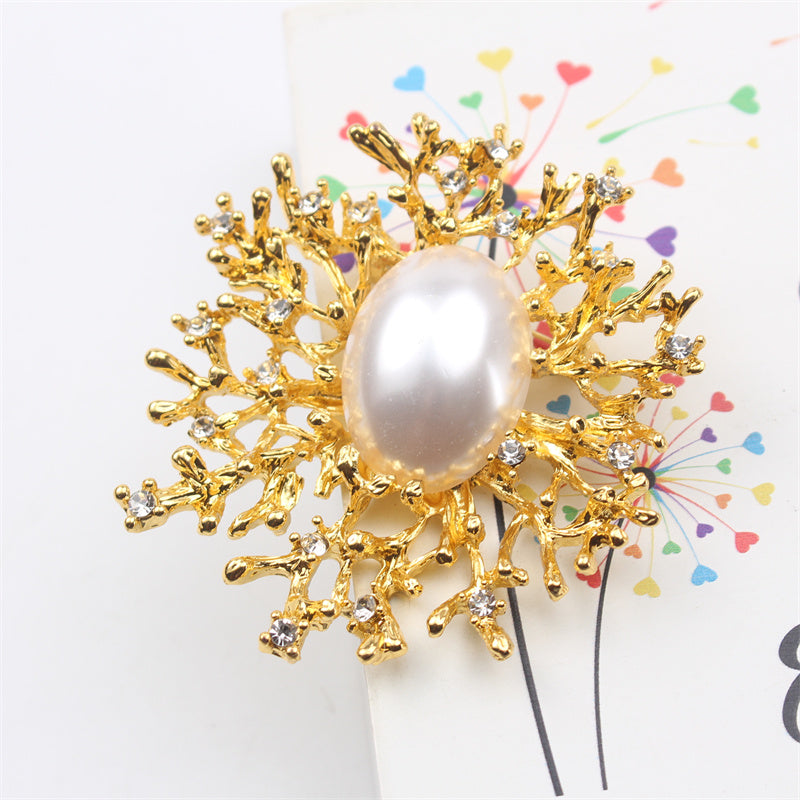 Antique Gold Coral Brooch Pin Sea Creature Resin Enamel Gift for Women