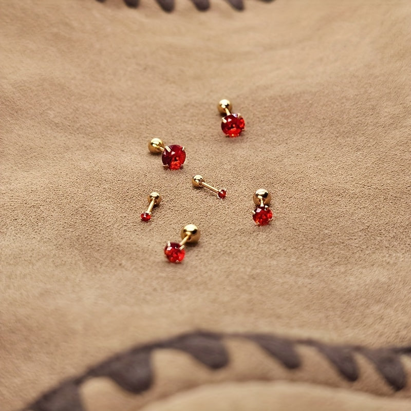 Sterling Silver Stud Earrings for Women with Red Zirconia Hypoallergenic Daily Wear