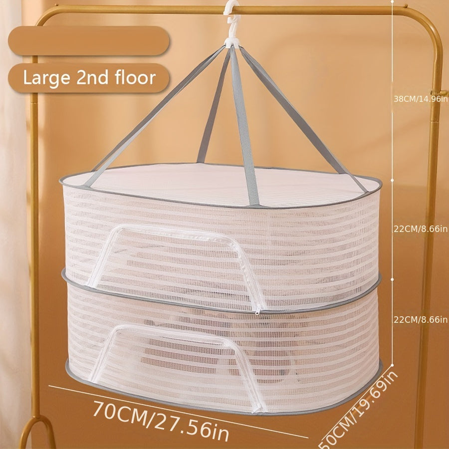 Foldable Mesh Drying Rack with Zipper 3-Tier Multi-Functional Hanging Laundry Organizer