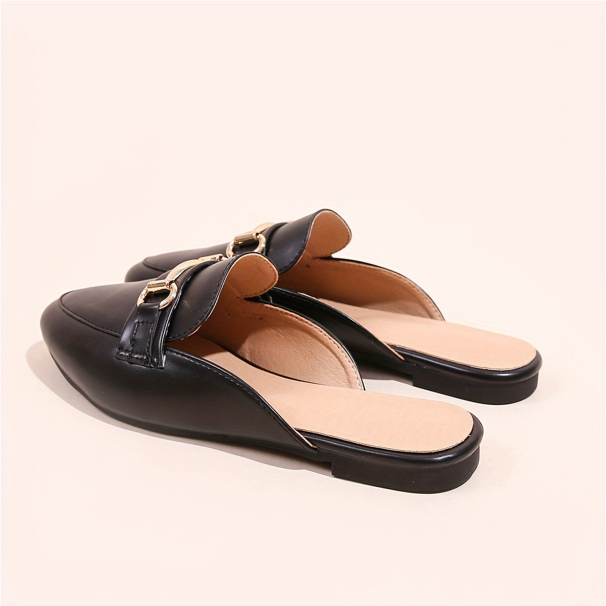 Women's Faux Leather Loafers with Metallic Accents Black Casual Flats