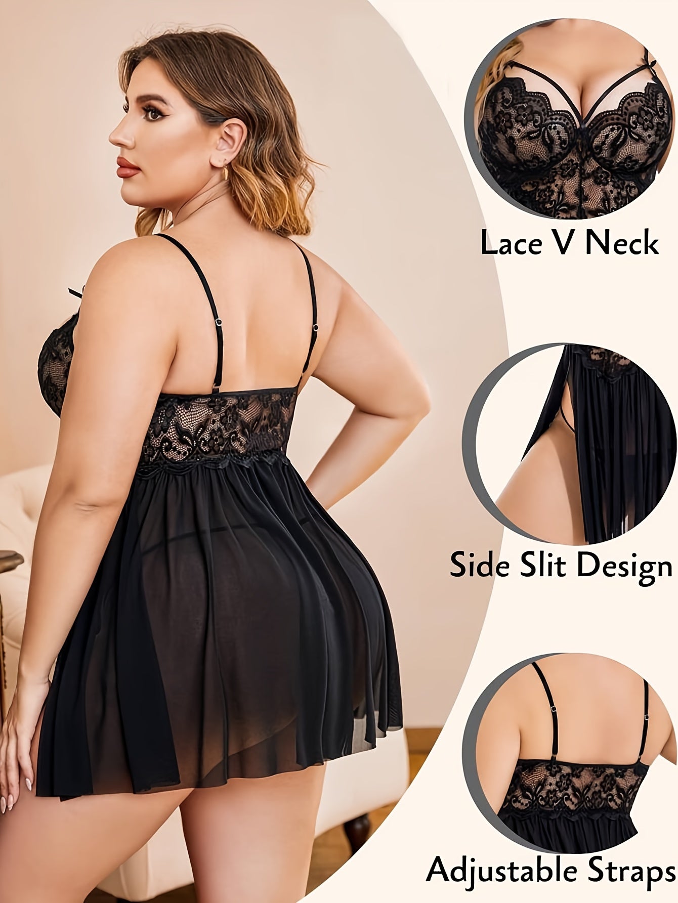 Бюстгальтер и пеньюар для полных женщин из кружева, прозрачное белье, ночная рубашка, дышащий летний комплект