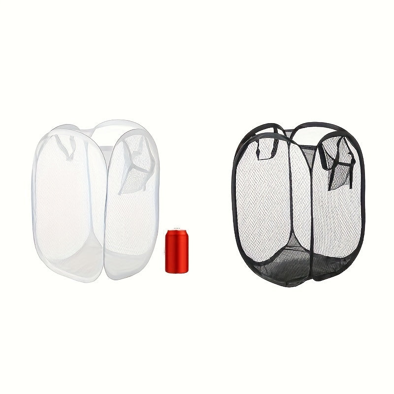 Cesto de ropa plegable de malla con asas, almacenamiento portátil para ropa