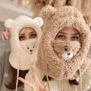 Women's Knitted Polyester Face Scarf Windproof Snowproof Neck Gaiter with Bear Design
