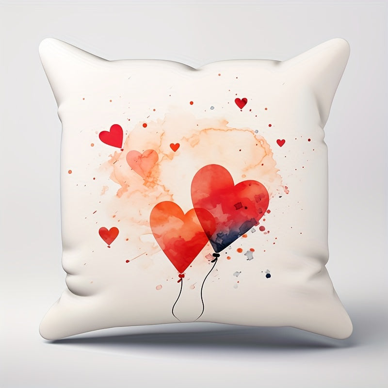 Valentine's Day Red Rose Pillow Cover with Floral Heart Design Polyester Blend Zippered Cushion Case for Sofa Bed Office Decor