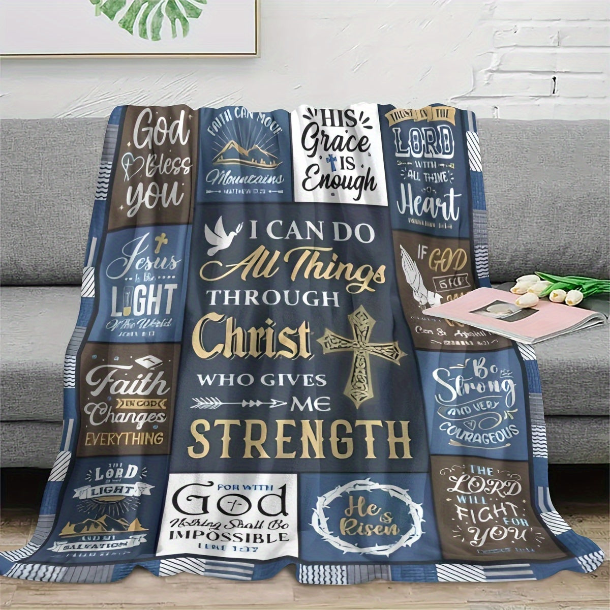 Christian Inspirational Quotes Flannel Fleece Throw Blanket Religious Scripture Verses Polyester All-Season