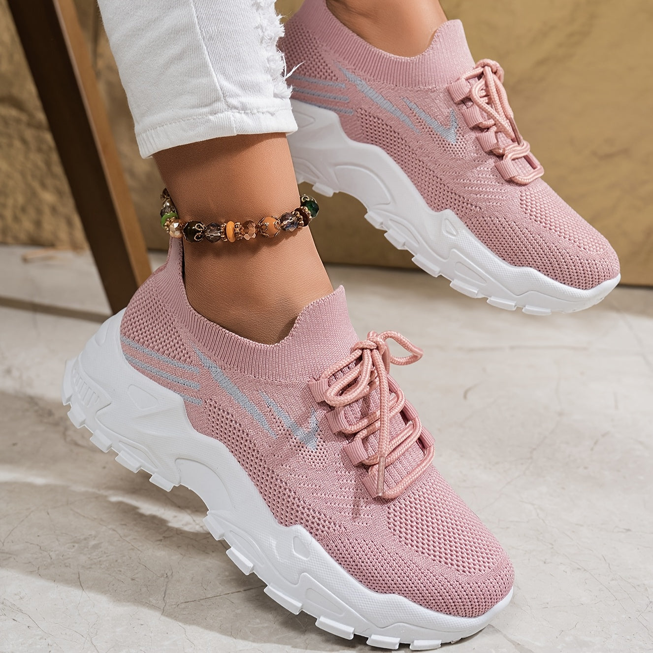Women's Knitted Outdoor Running Shoes for Walking and Exercise
