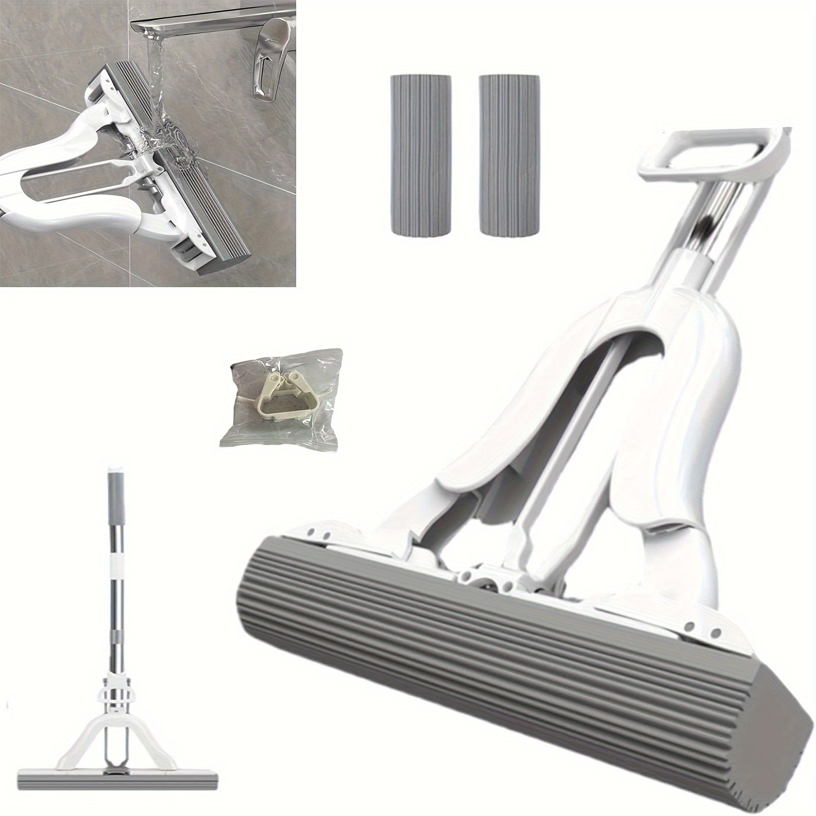 Rubber Telescopic Sponge Mop with Hand-Washing Self-Squeezing for Kitchen and Living Room