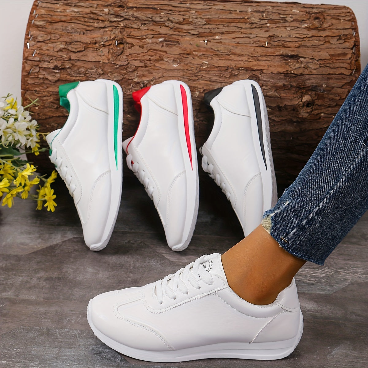 Women's Casual Sneakers Solid Color Lace-Up Platform Non-Slip Rubber Sole