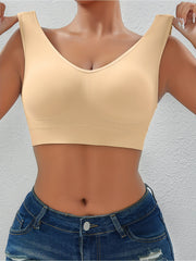 Plus-Size Wireless Sports Bra Seamed Push-Up Breathable Yoga Running