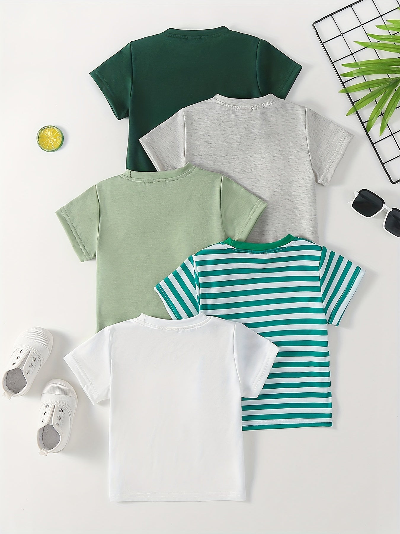 Men's Short Sleeve Summer T-Shirts Pack of 5 Polyester Blend Casual Running Solid Striped