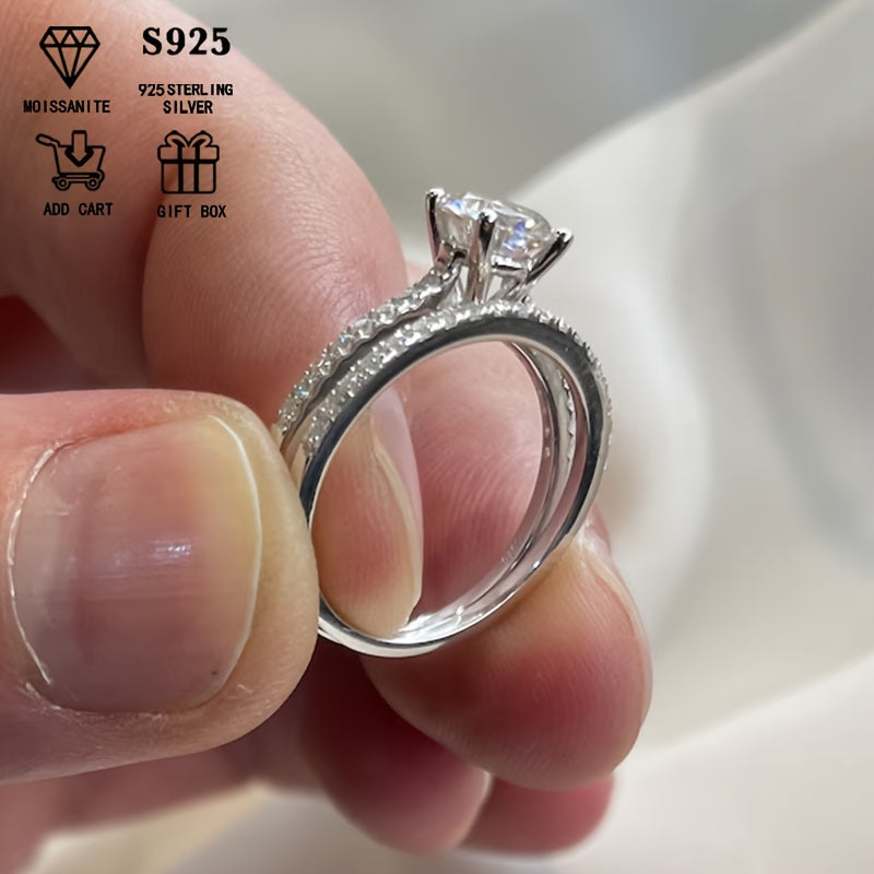 Потрясающий набор из двух колец с моиссанитом 2ct из стерлингового серебра S925, гипоаллергенные фальшивые бриллианты, кольца для помолвки и свадьбы для женщин, идеально подходят для богемного стиля отдыха. Идеальные подарки для нее.