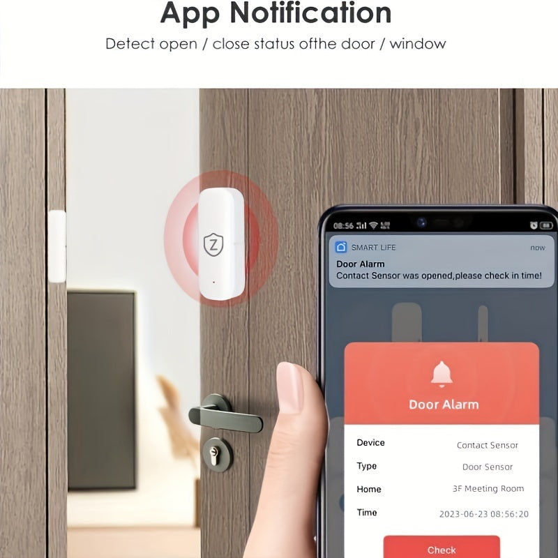 Сенсоры умных дверей и окон Zigbee для домашней безопасности, работающие от батареек, радиочастотная связь, уведомления в приложении, совместимы с Alexa и Google Assistant