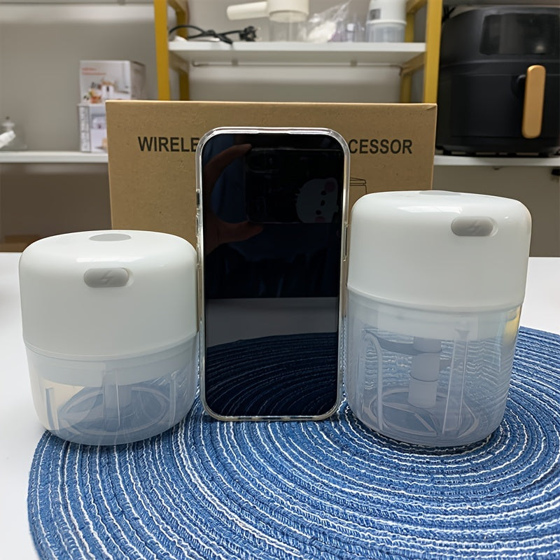 Мини-кухонный комбайн портативный, перезаряжаемый через USB, 1200 об/мин, лезвия из нержавеющей стали, объем 250 мл