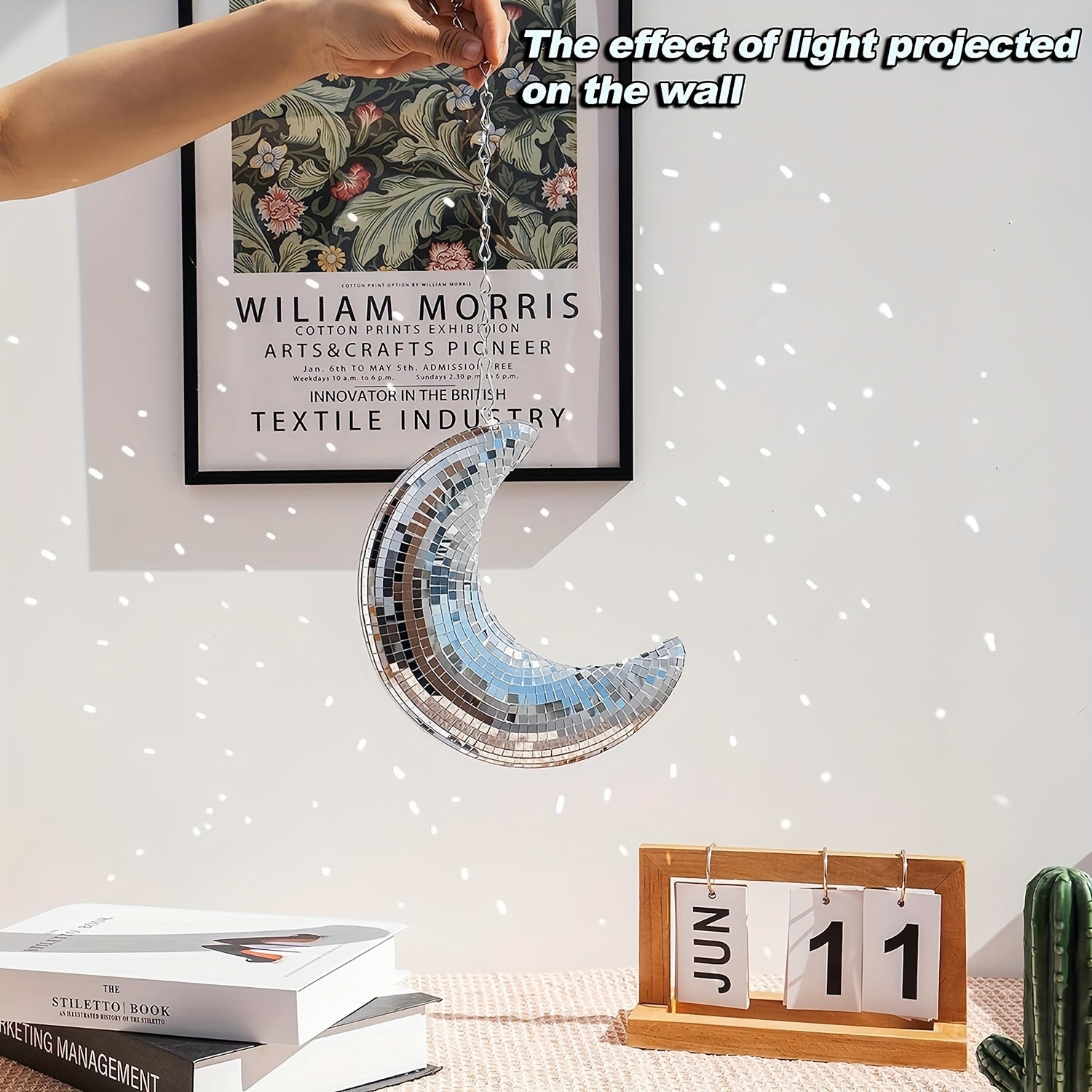 Silver Moon-Shaped Disco Ball Ornament for Home and Party Decor