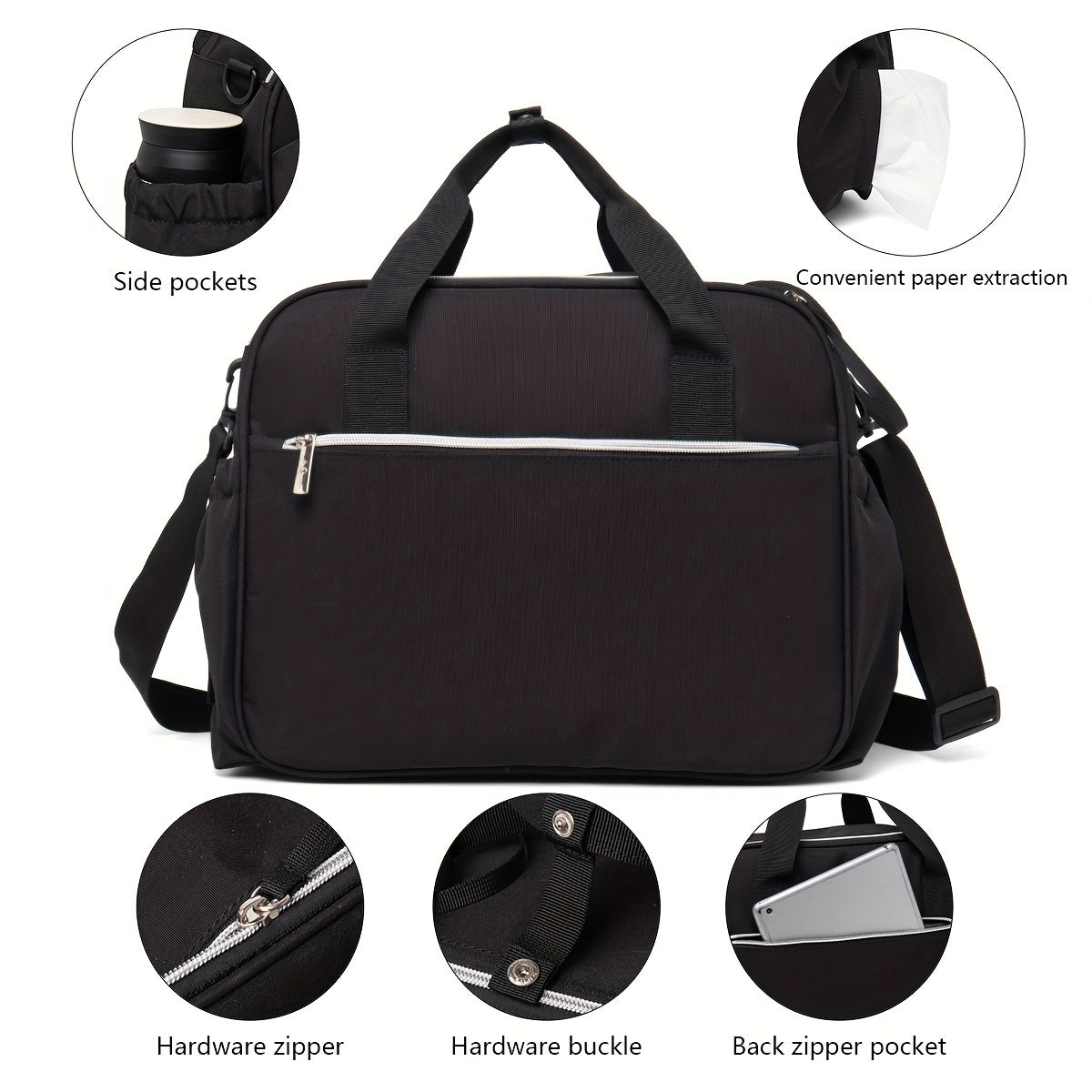 Waterproof Oxford Fabric Diaper Bag with Crossbody Strap for Travel and Storage